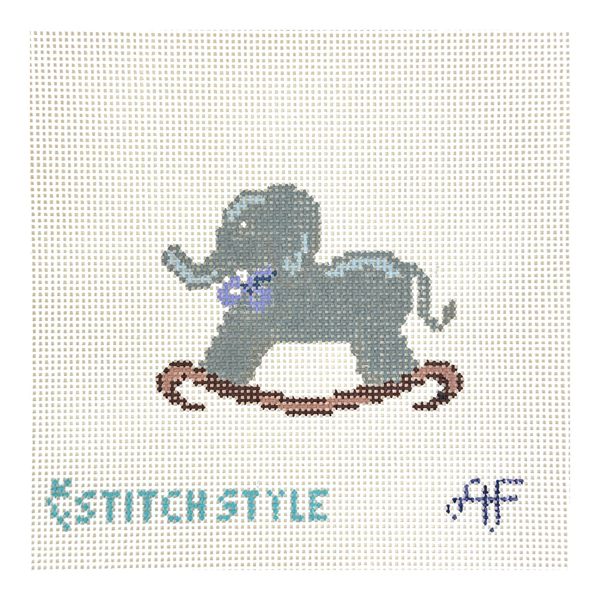 Stitch Style Gray Elephant Rocker Needlepoint Canvas