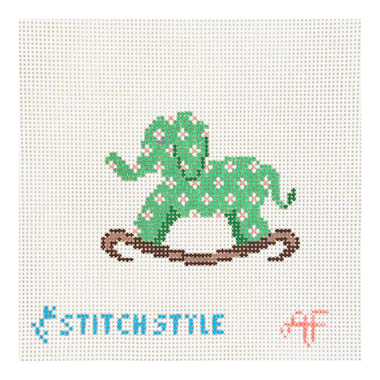 Stitch Style Anne Fisher Green Floral Elephant Rocker Needlepoint Canvas
