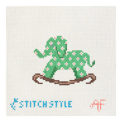 Stitch Style Green Floral Elephant Rocker Needlepoint Canvas