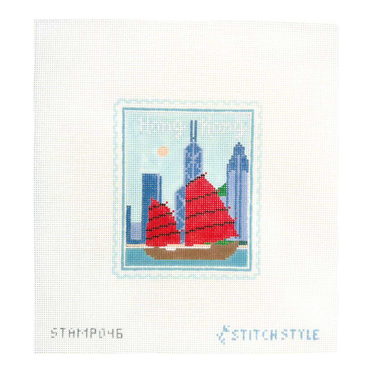 Stitch Style Jinny McAuliffe Hong Kong Travel Stamp Needlepoint Canvas