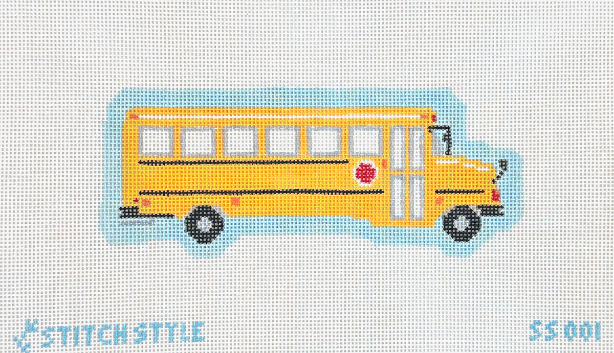 Stitch Style Jinny McAuliffe School Bus Stitch Guide and Needlepoint Canvas