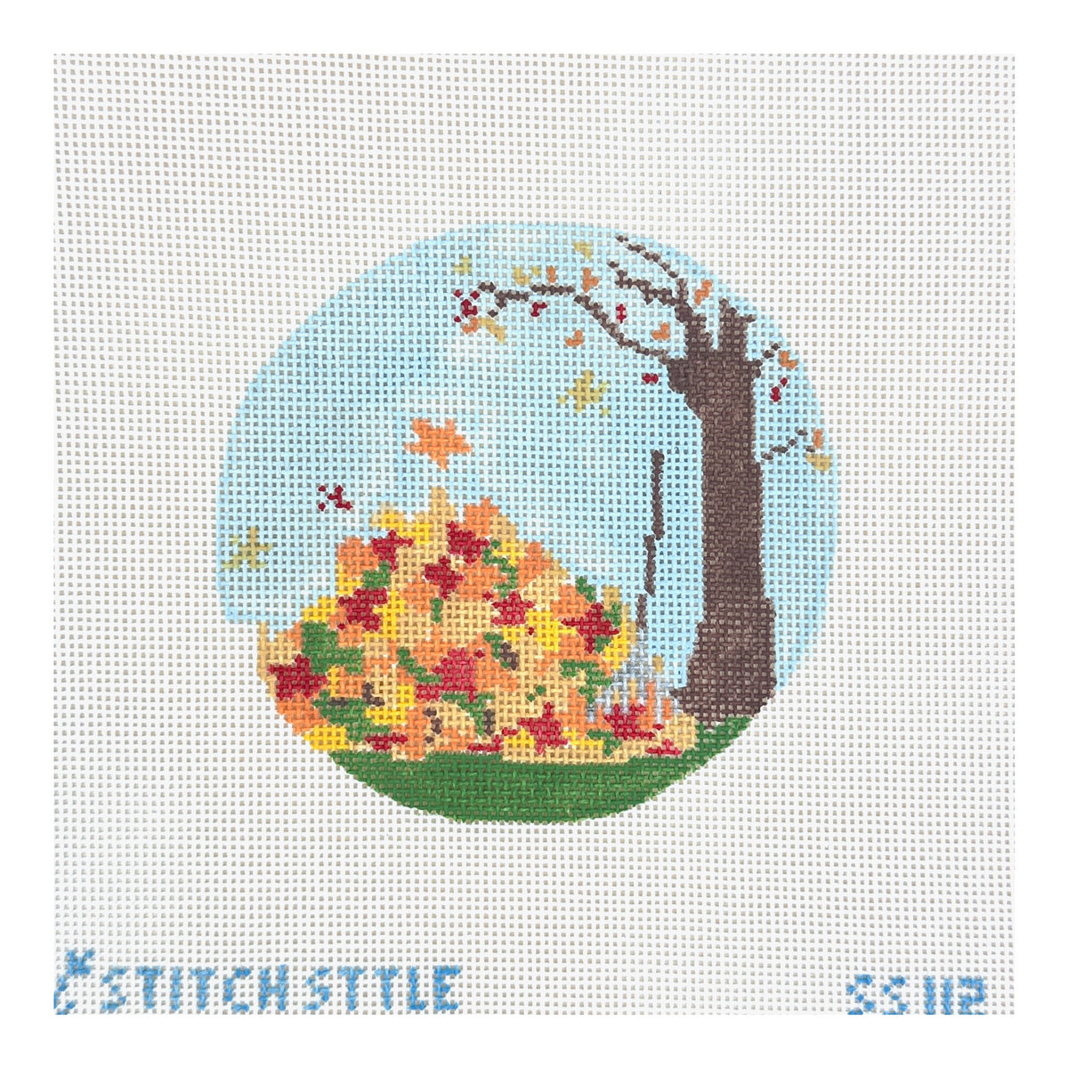 Stitch Style Leaf Raking Needlepoint Canvas