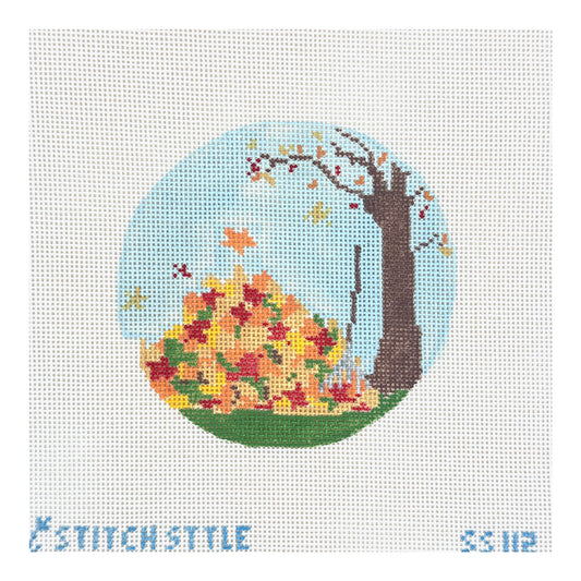 Stitch Style Leaf Raking Needlepoint Canvas