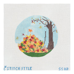 Stitch Style Leaf Raking Needlepoint Canvas