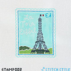 Stitch Style Paris Eiffel Tower Coast Travel Stamp Needlepoint Canvas