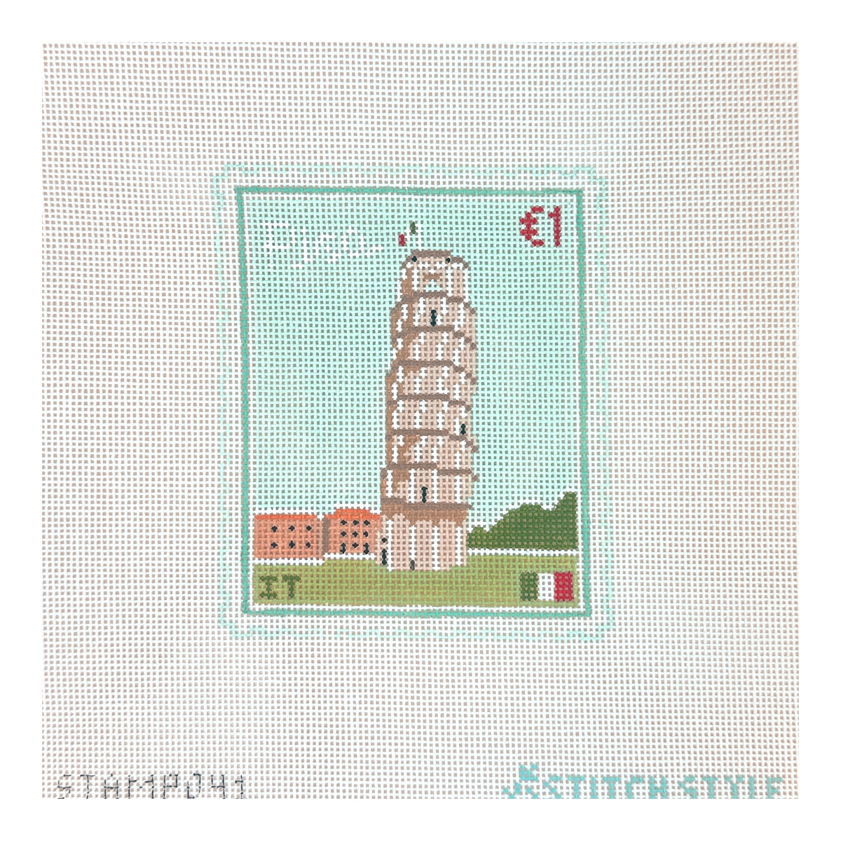 Stitch Style Pisa Travel Stamp Needlepoint Canvas