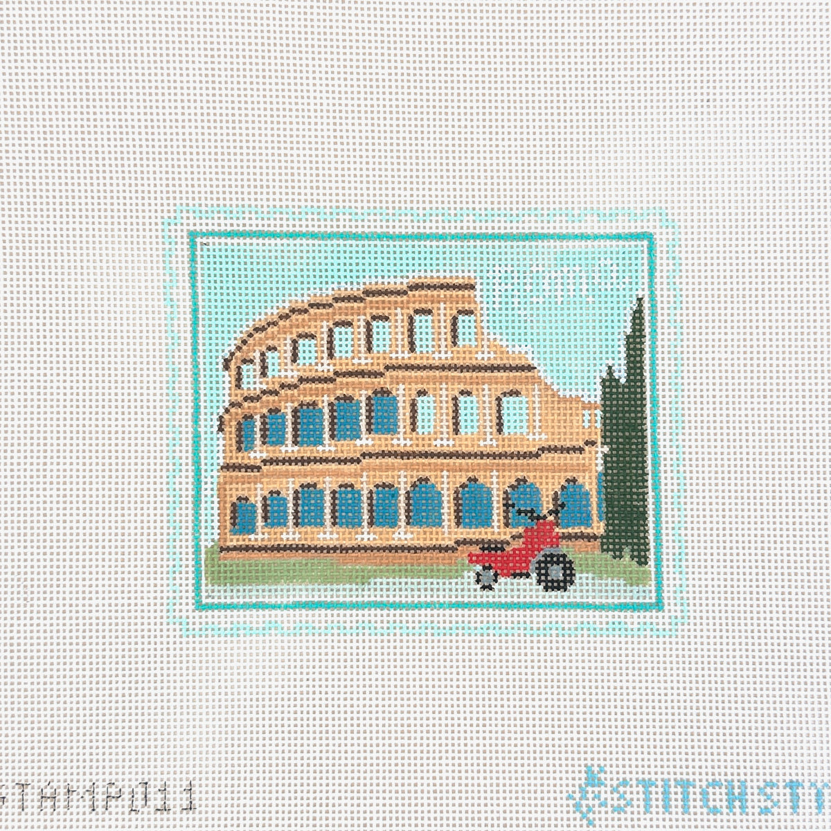 Stitch Style Rome Colosseum Travel Stamp Needlepoint Canvas