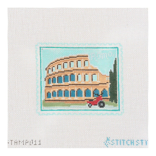 Stitch Style Jenny McAuliffe Rome Colosseum Travel Stamp Needlepoint Canvas