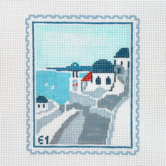 Stitch Style Santorini Travel Stamp Needlepoint Canvas