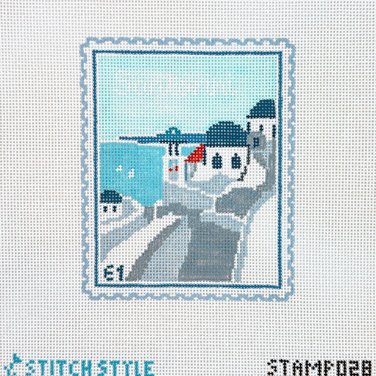 Stitch Style Santorini Travel Stamp Needlepoint Canvas