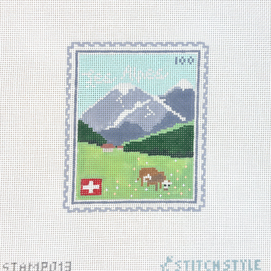 Stitch Style Swiss Alps Stamp Needlepoint Canvas