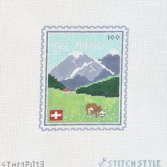 Stitch Style Swiss Alps Stamp Needlepoint Canvas