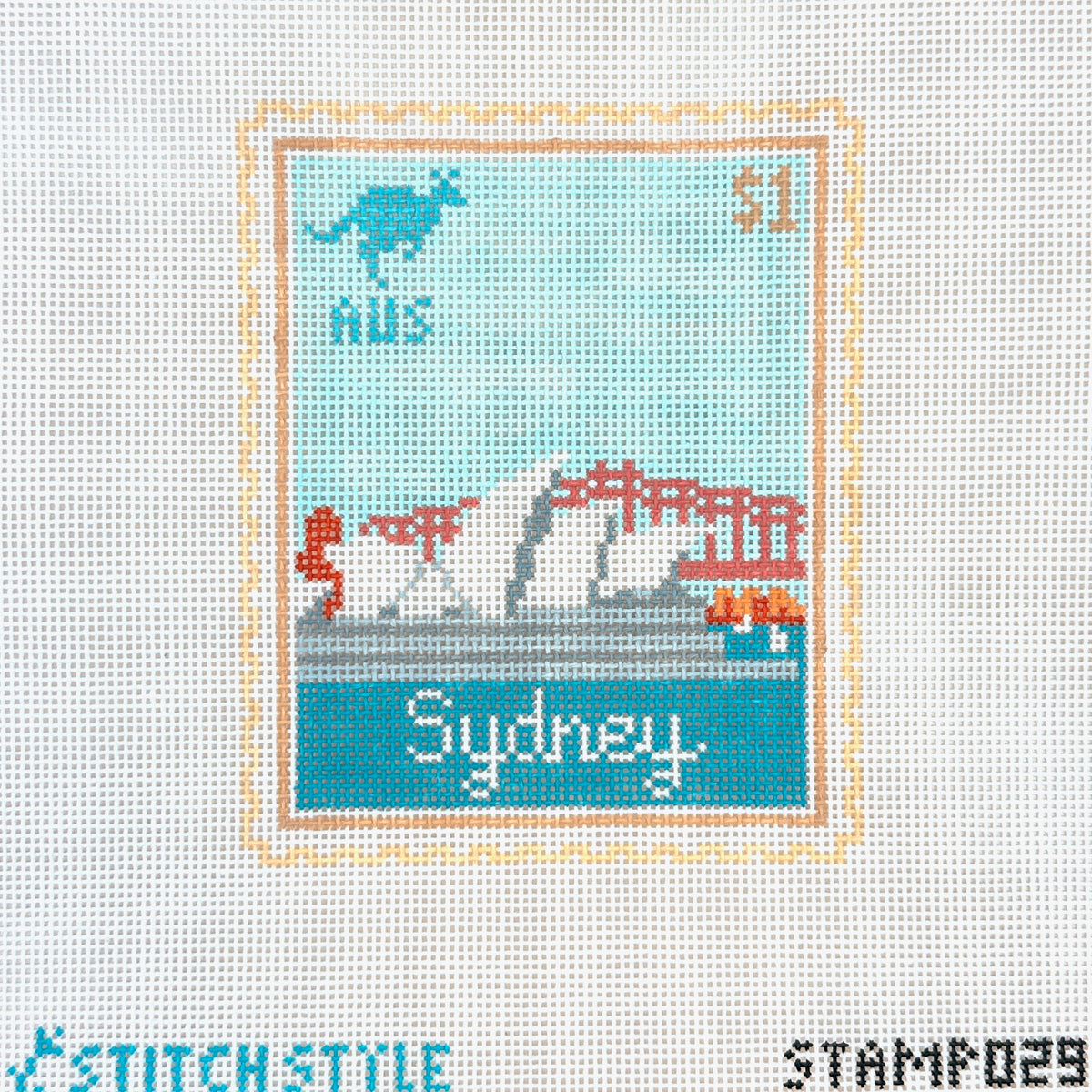 Stitch Style Jinny McAuliffe Sydney Travel Stamp Needlepoint Canvas
