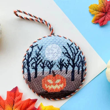 Stitch Style Jack o' Lantern in Forest Needlepoint Canvas