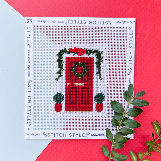 Stitch Style Red Christmas Door Needlepoint Canvas