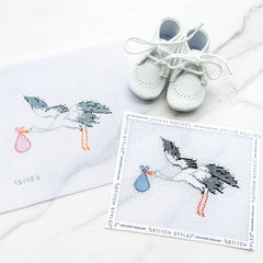 Stitch Style Stork Needlepoint Canvas - Blue