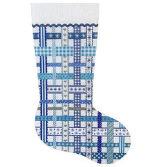 Kate Dickerson Needlepoint Collections Stocking Woven Ribbons Winter Blues Needlepoint Canvas
