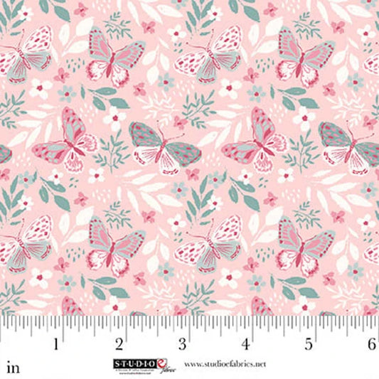 Studio E Fabrics Maureen Fiorellini Beautiful Bowquets Butterflies Fabric in Light Pink and Green
