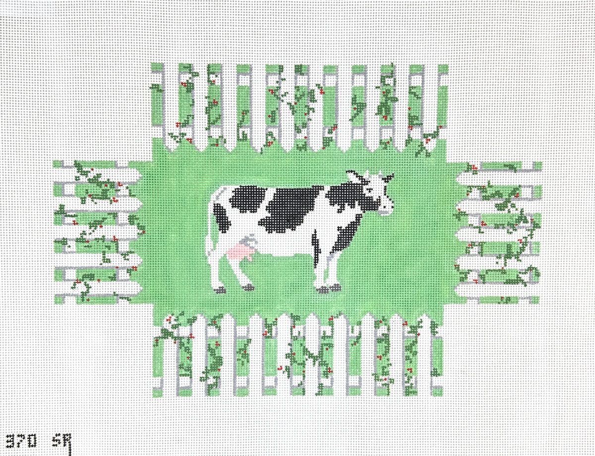 Susan Roberts Needlepoint Cow in a Fence 3D Brick Cover Needlepoint Canvas