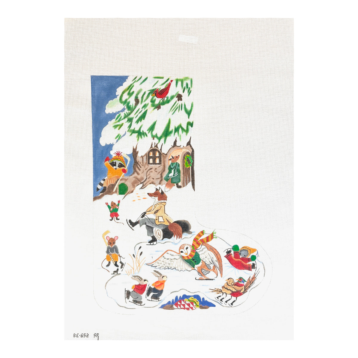 Susan Roberts Needlepoint Barbara Eyre Animal Skating Party Stocking Needlepoint Canvas