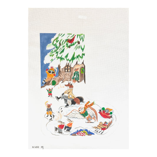 Susan Roberts Needlepoint Barbara Eyre Animal Skating Party Stocking Needlepoint Canvas
