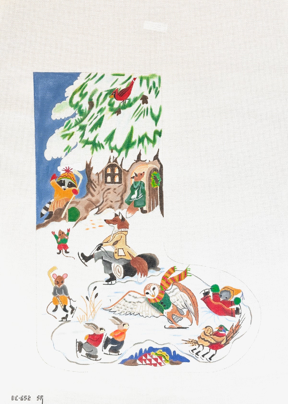 Susan Roberts Needlepoint Barbara Eyre Animal Skating Party Stocking Needlepoint Canvas