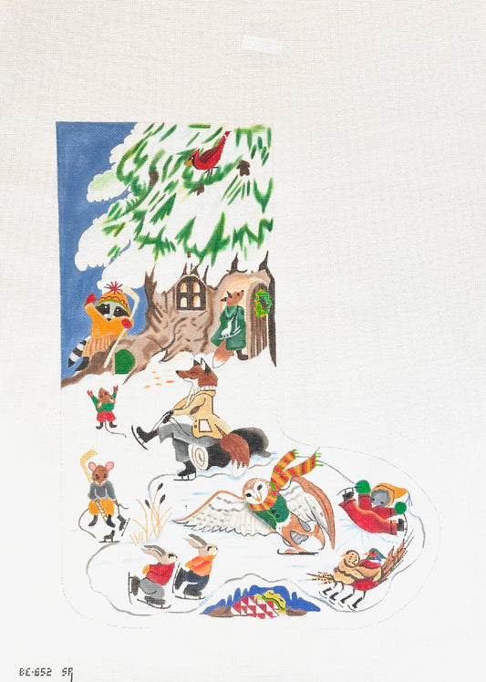 Susan Roberts Needlepoint Barbara Eyre Animal Skating Party Stocking Needlepoint Canvas