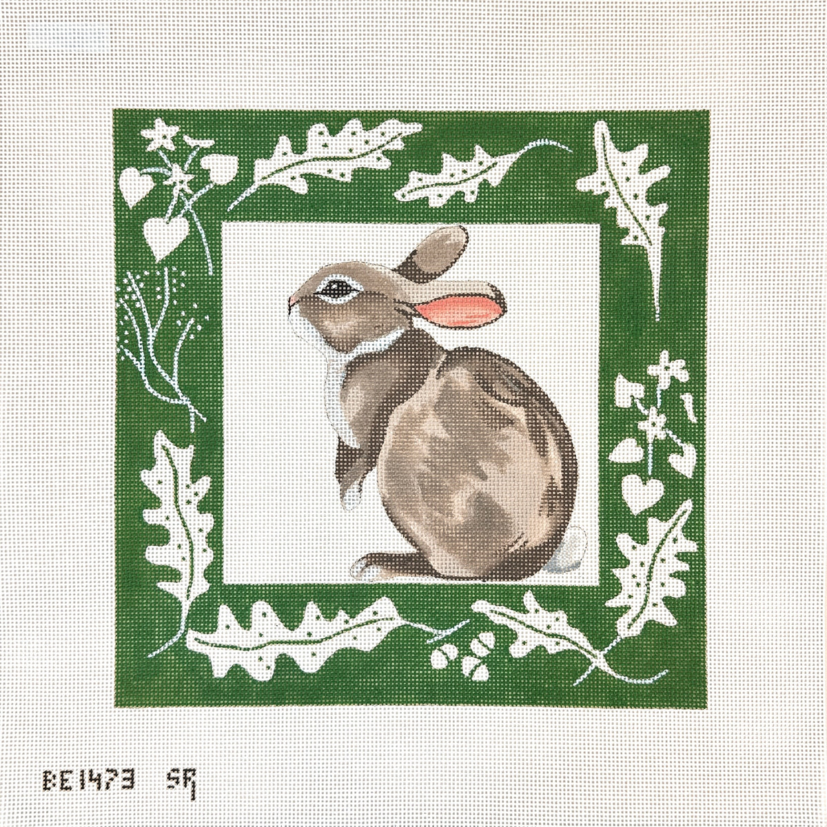 Susan Roberts Needlepoint Barbara Eyre Rabbit with Green Border Needlepoint Canvas