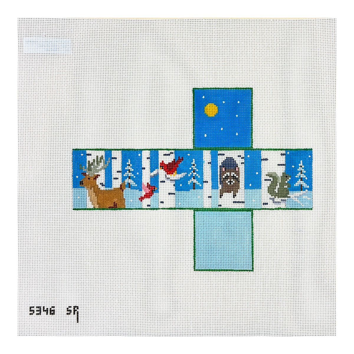 Susan Roberts Needlepoint Birch Tree Neighbor Cube Ornament Needlepoint Canvas