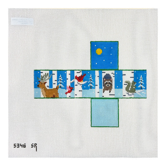 Susan Roberts Needlepoint Birch Tree Neighbor Cube Ornament Needlepoint Canvas