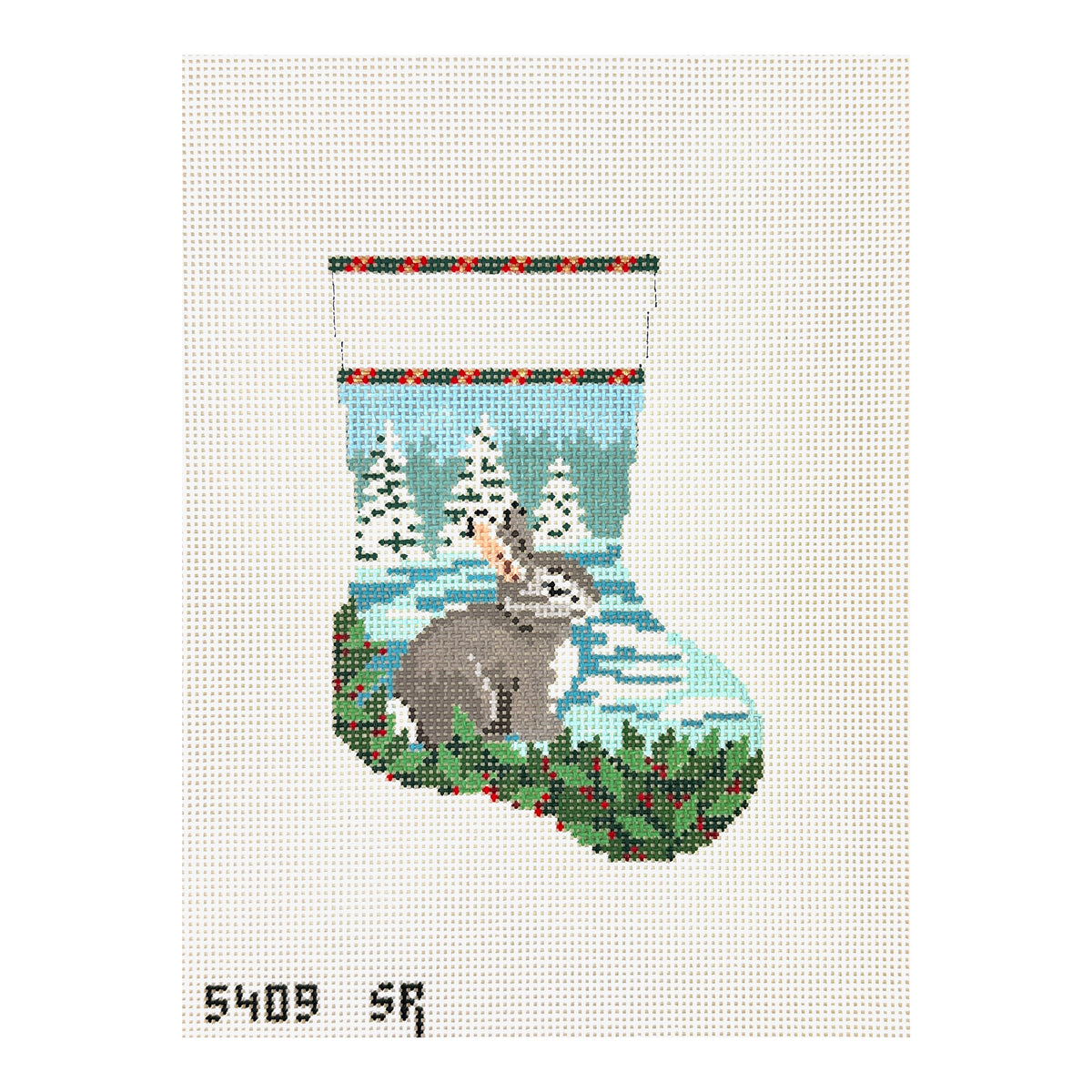 Susan Roberts Needlepoint Bunny In Snow Mini Stocking Needlepoint Canvas