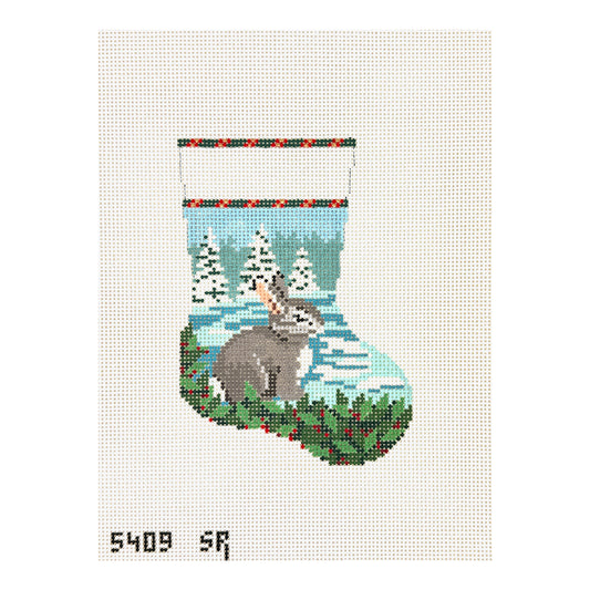 Susan Roberts Needlepoint Bunny In Snow Mini Stocking Needlepoint Canvas