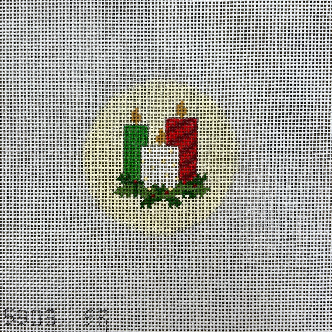 Susan Roberts Needlepoint Christmas Candles Mini Round Needlepoint Canvas