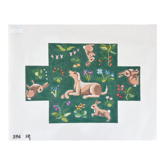 Susan Roberts Needlepoint Cluny Rabbits and Hound Brick Cover Needlepoint Canvas