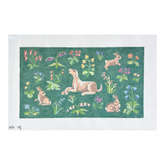 Susan Roberts Needlepoint Cluny Rabbits and Hound Needlepoint Canvas - Rectangle