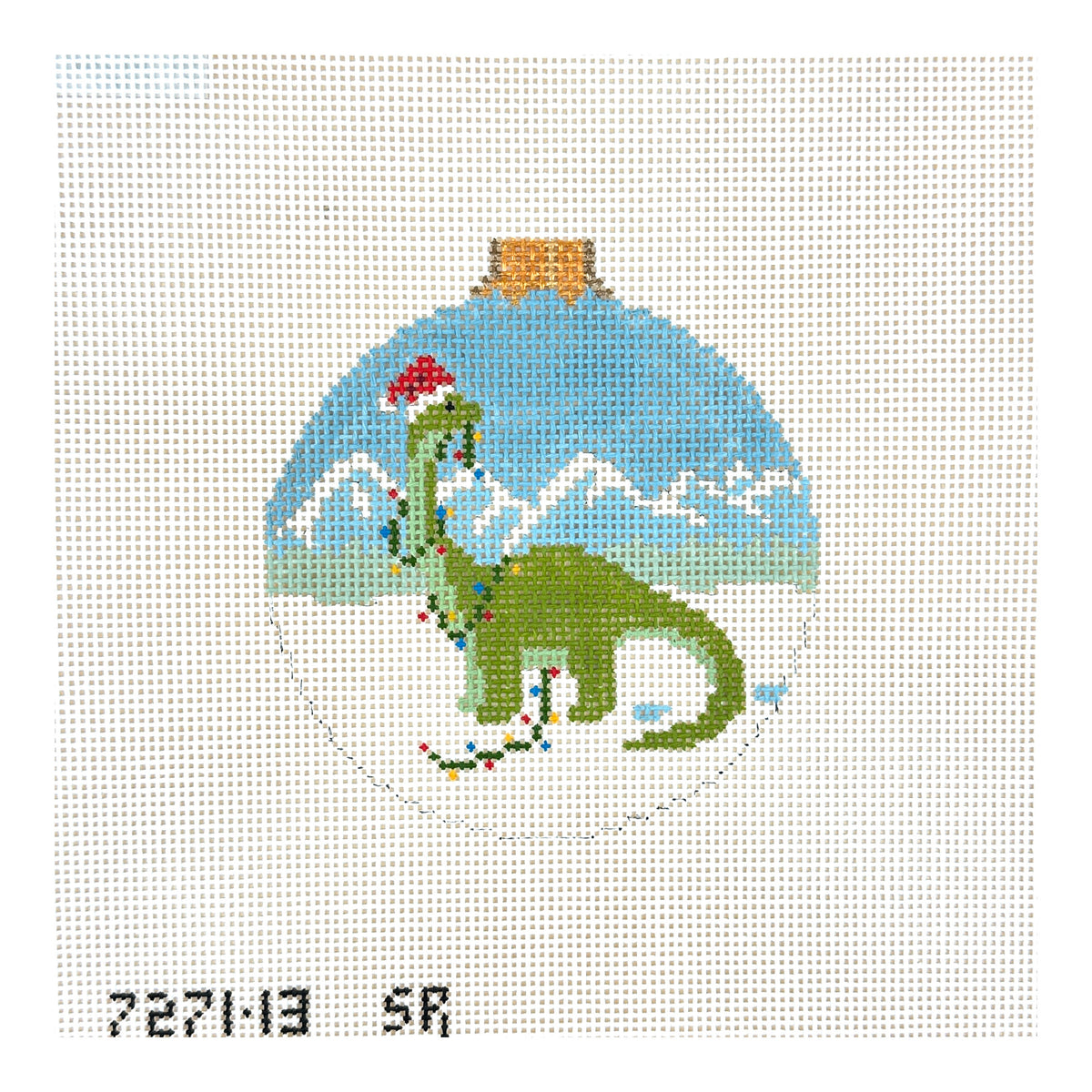 Susan Roberts Needlepoint Dinosaur in Lights Needlepoint Canvas - 13M