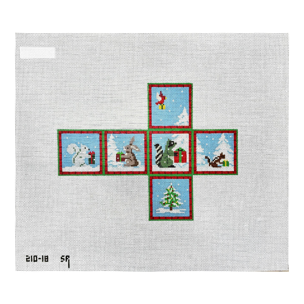 Susan Roberts Needlepoint Forest Animals with Presents Cube Ornament Needlepoint Canvas