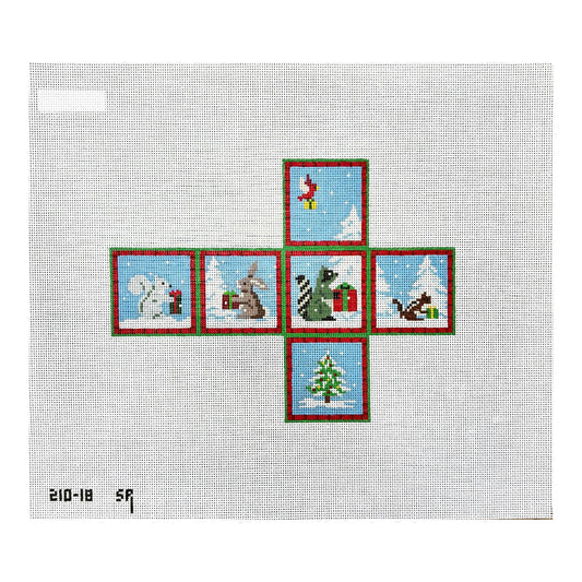 Susan Roberts Needlepoint Forest Animals with Presents Cube Ornament Needlepoint Canvas