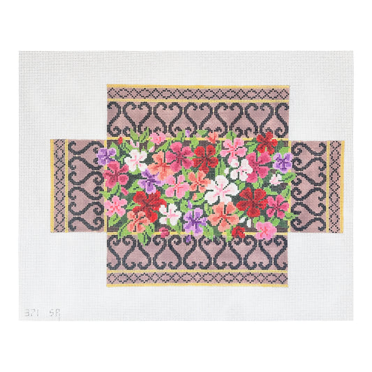Susan Roberts Needlepoint Impatiens in Brass and Iron Grillwork Brick Needlepoint Canvas