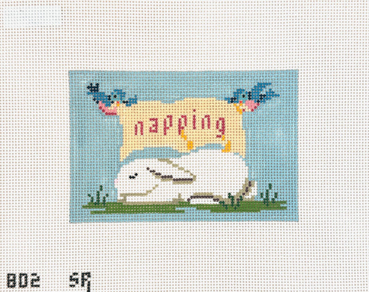Susan Roberts Needlepoint Napping Sleeping Bunny Sign Needlepoint Canvas