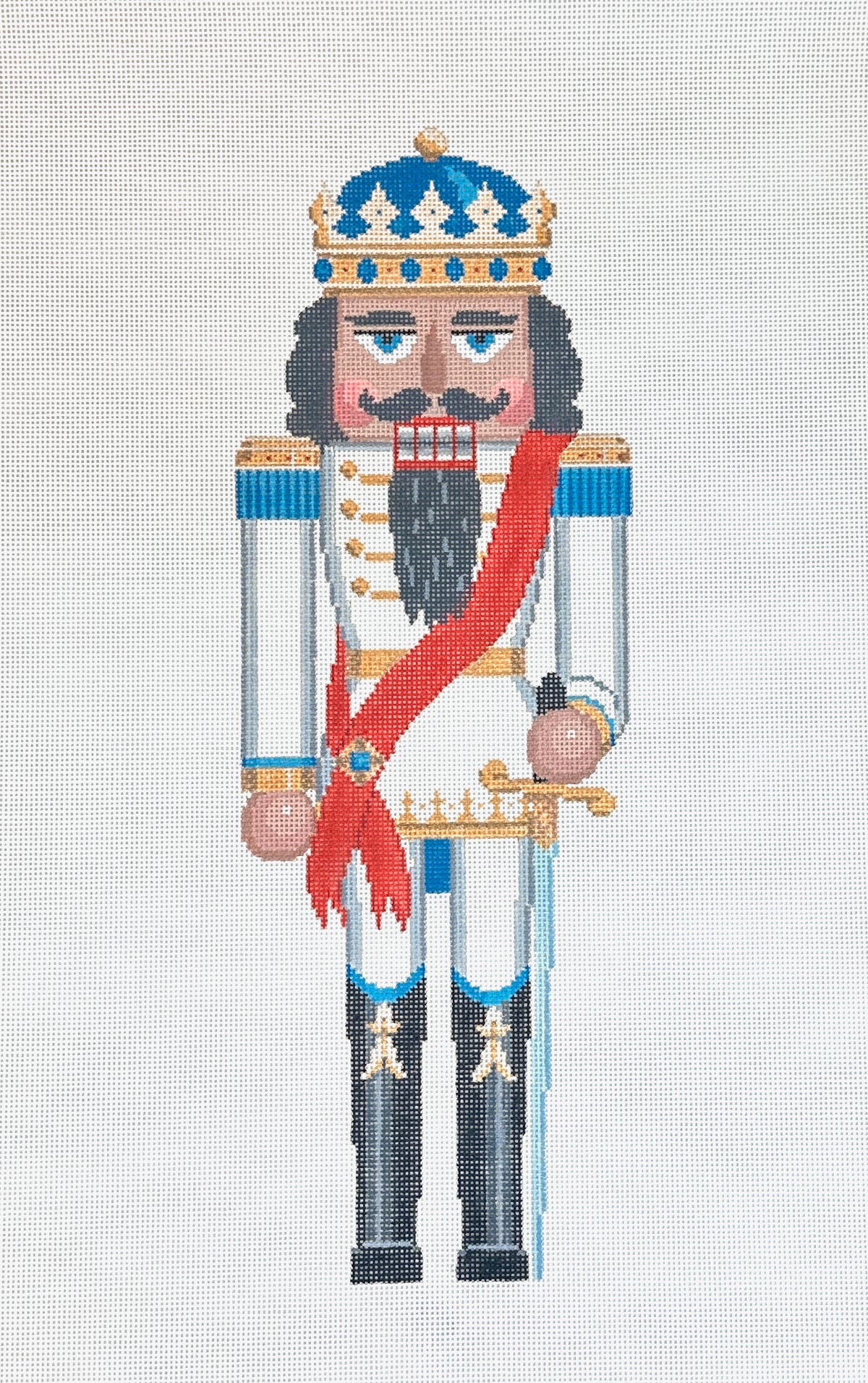 Susan Roberts Needlepoint Nutcracker White King 18" Stand Up Needlepoint Canvas - 13M