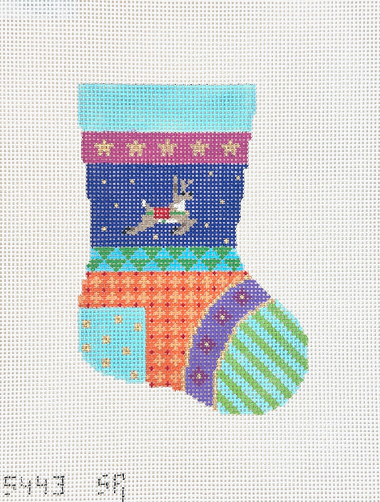 Susan Roberts Needlepoint Patchwork Reindeer Mini Stocking Needlepoint Canvas