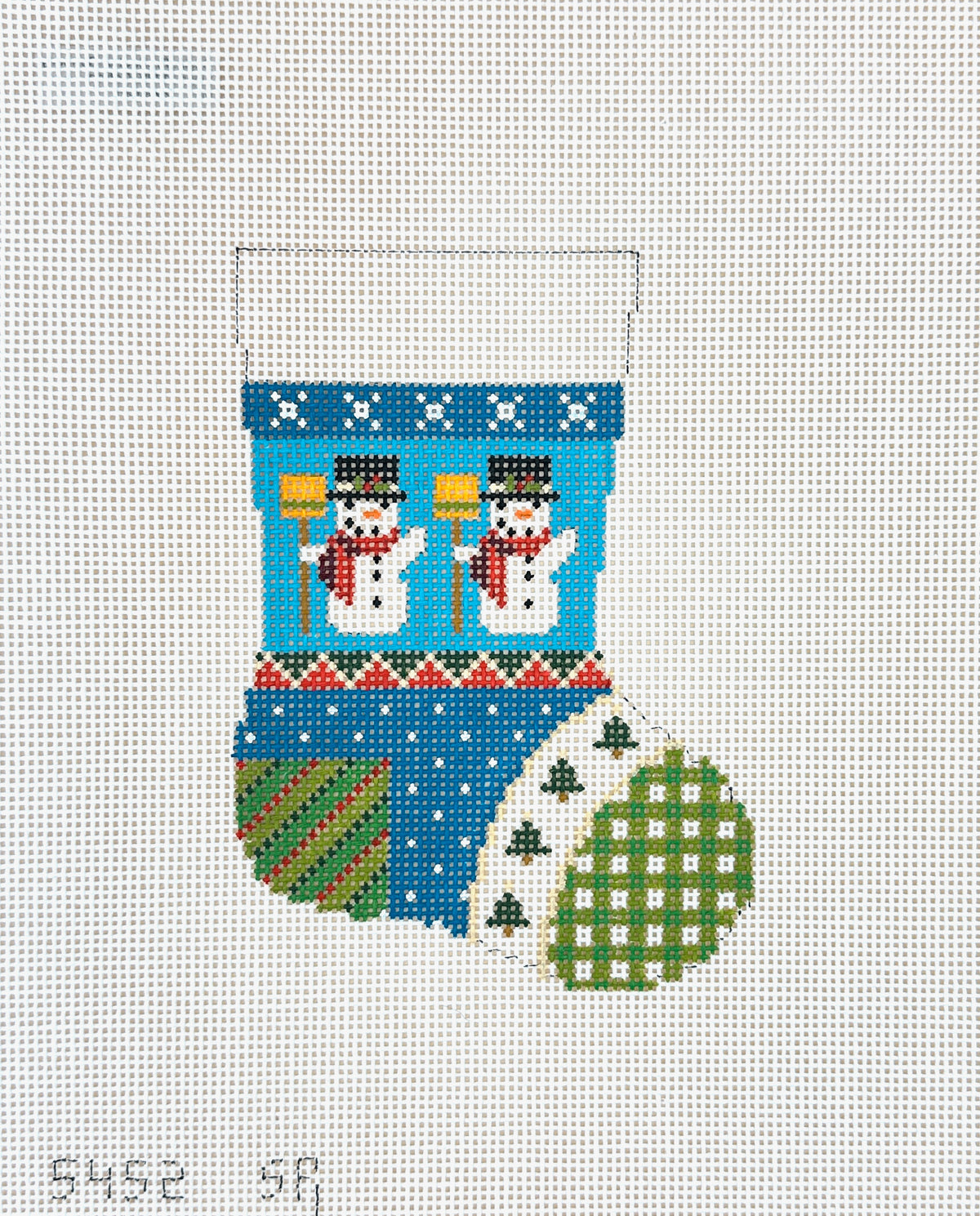 Susan Roberts Needlepoint Patchwork Snowman Mini Stocking Needlepoint Canvas