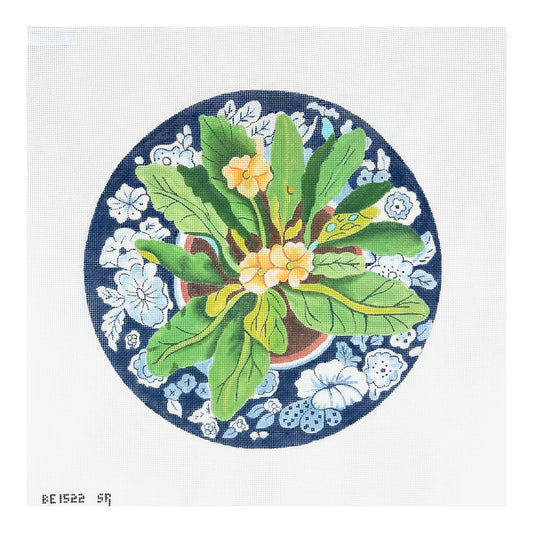Susan Roberts Needlepoint Barbara Eyre Primrose on Blue Plate Needlepoint Canvas
