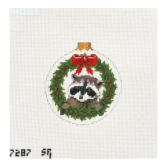 Susan Roberts Needlepoint Raccoon in Wreath Needlepoint Canvas