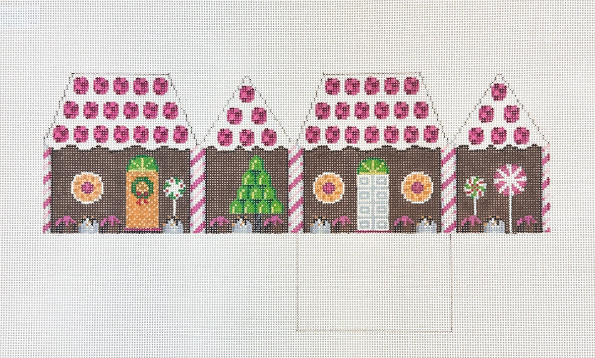 Susan Roberts Needlepoint Raspberry and Chocolate 3D Gingerbread House Needlepoint Canvas