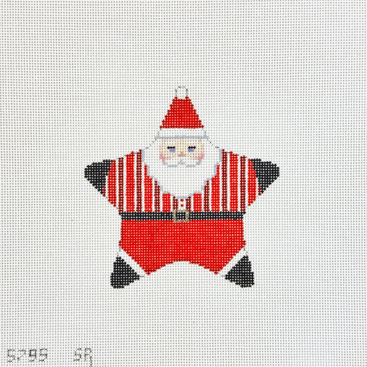 Susan Roberts Needlepoint Red Stripe Star Santa Needlepoint Canvas