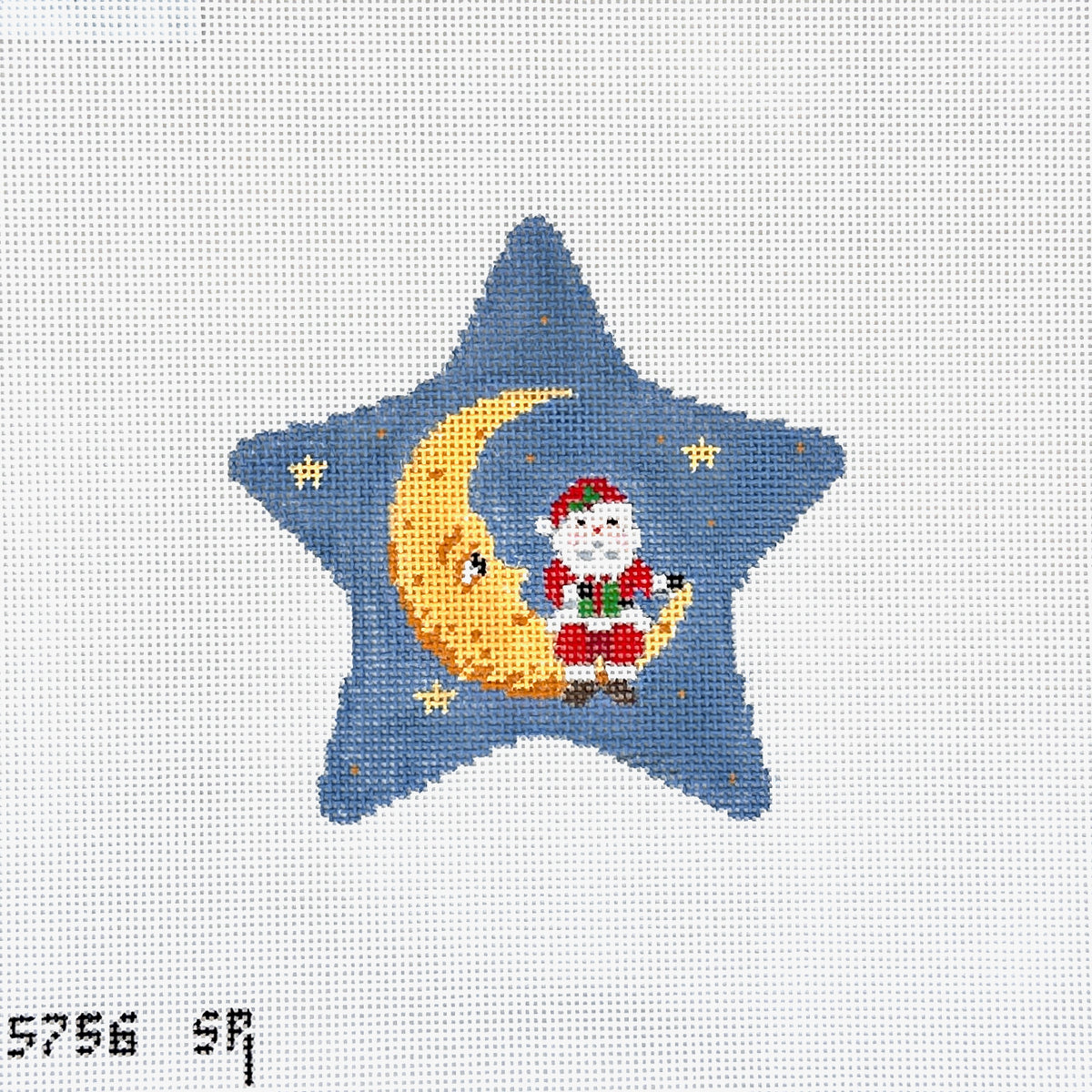 Susan Roberts Needlepoint Santa Sitting On Moon Star Needlepoint Canvas