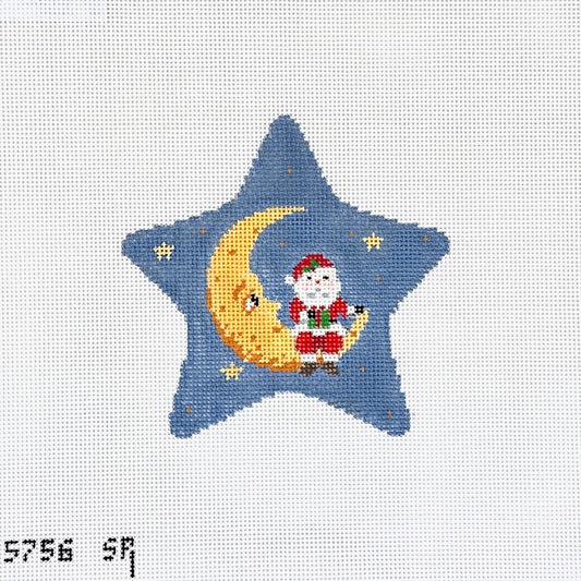 Susan Roberts Needlepoint Santa Sitting On Moon Star Needlepoint Canvas