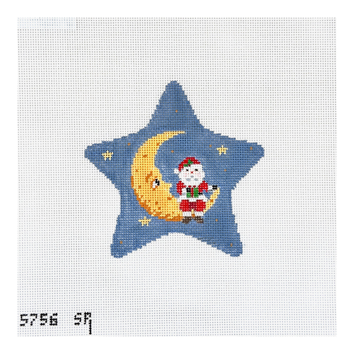 Susan Roberts Needlepoint Santa Sitting On Moon Star Needlepoint Canvas